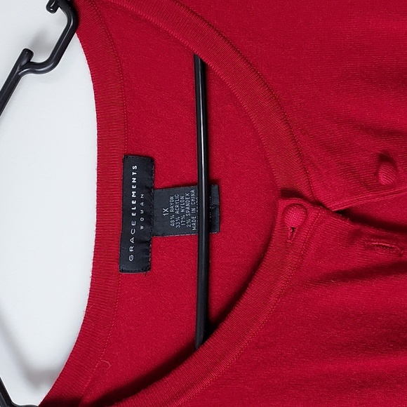 Grace Elements 1x 3/4 sleeve button down cartigan red - Picture 4 of 9